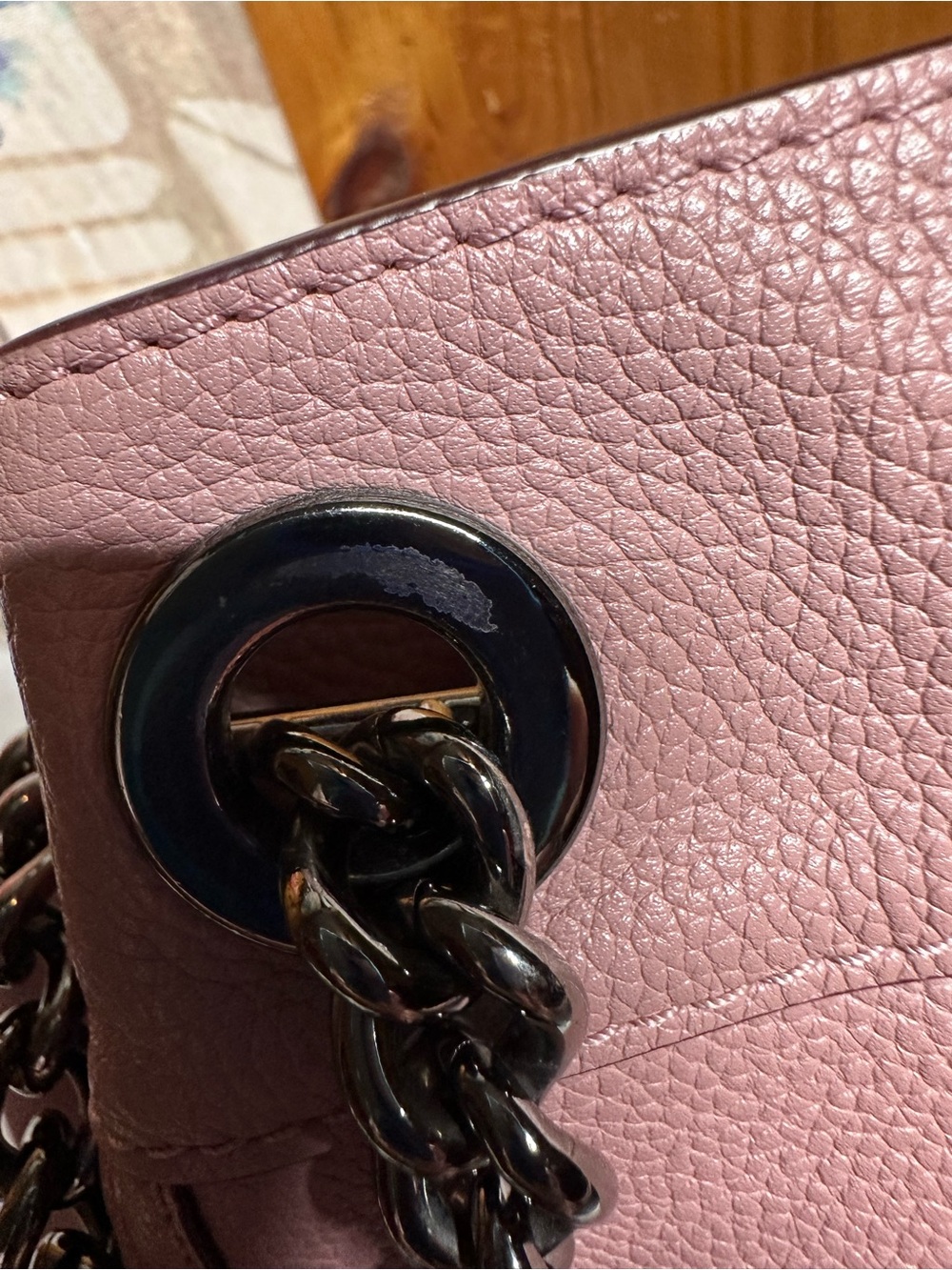 Coach Dusty Rose Pebbled Leather Shoulder Bag with Chain Straps - Picture 8 of 16